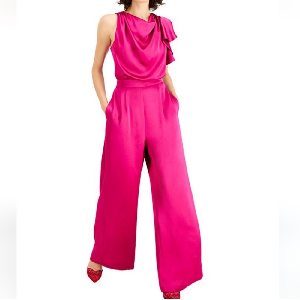 INC International Concepts Draped Neck Satin Jumpsuit